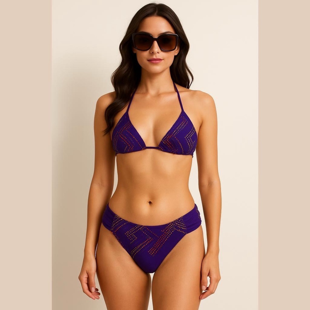 Aeropostale Purple Bikini Size Medium Ruched on Side of Bottoms Triangle Top NEW